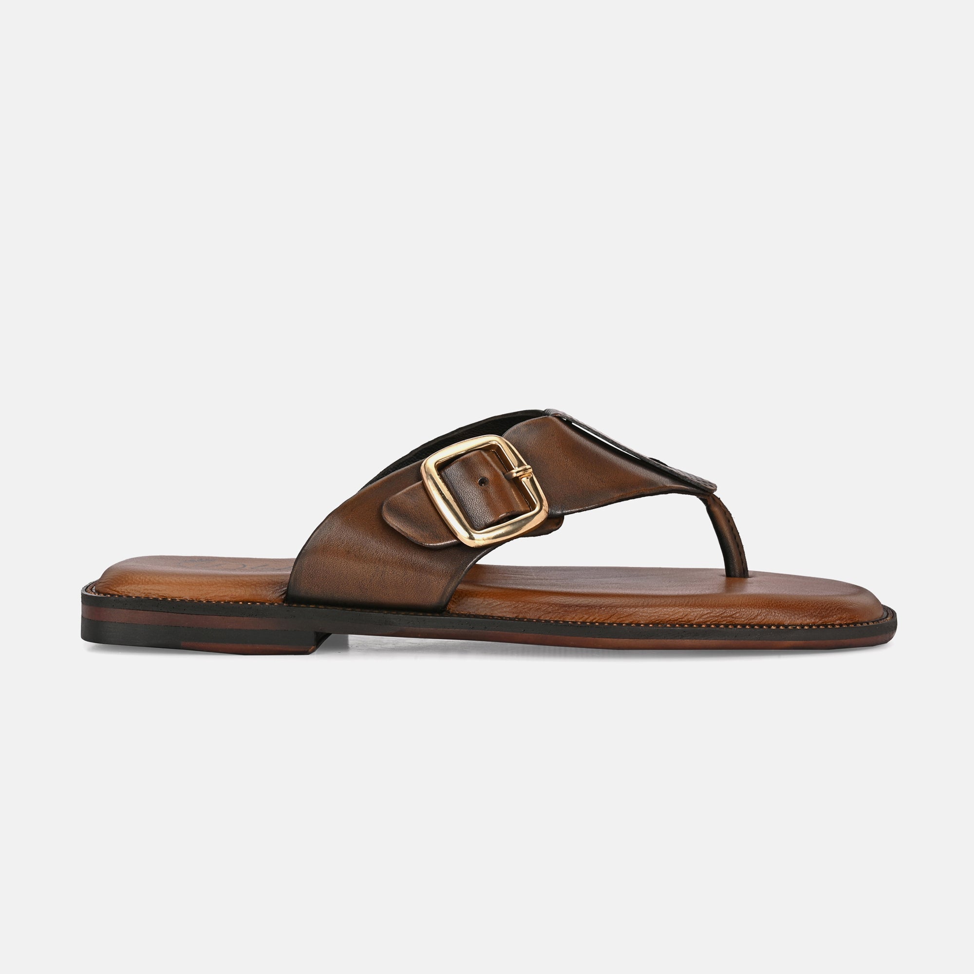 Antique Tan Buckled Slippers By Lafattio