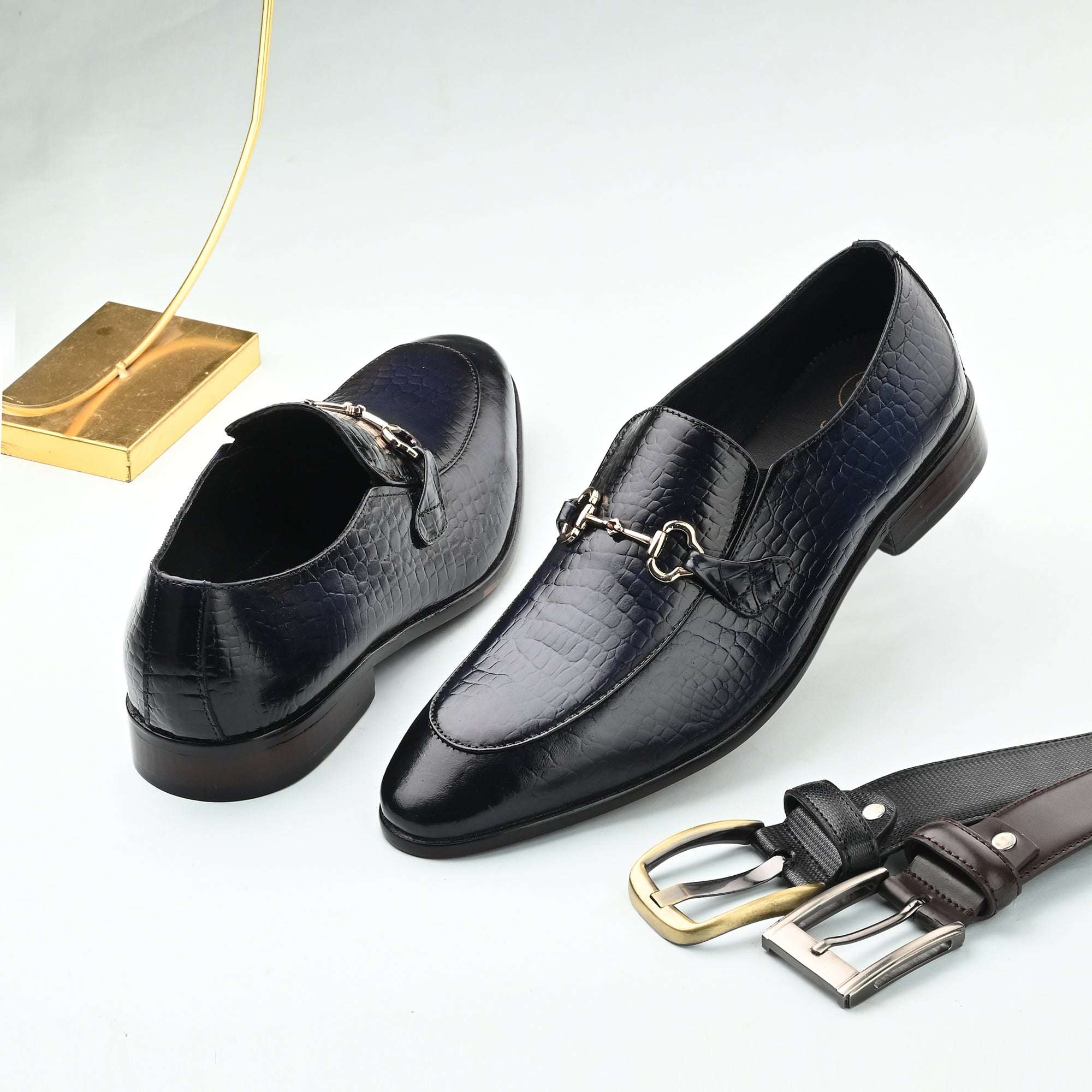 Blue Buckled Loafers by Lafattio