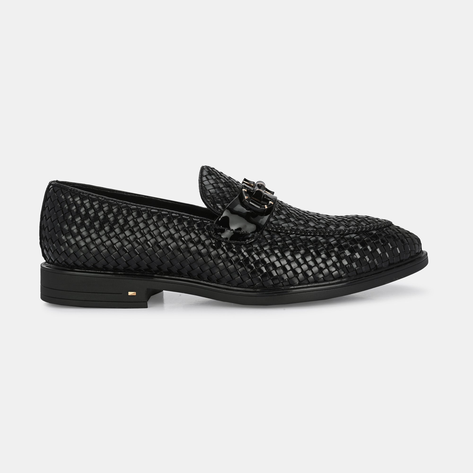 Black Hand-Woven Buckled Loafers by Lafattio