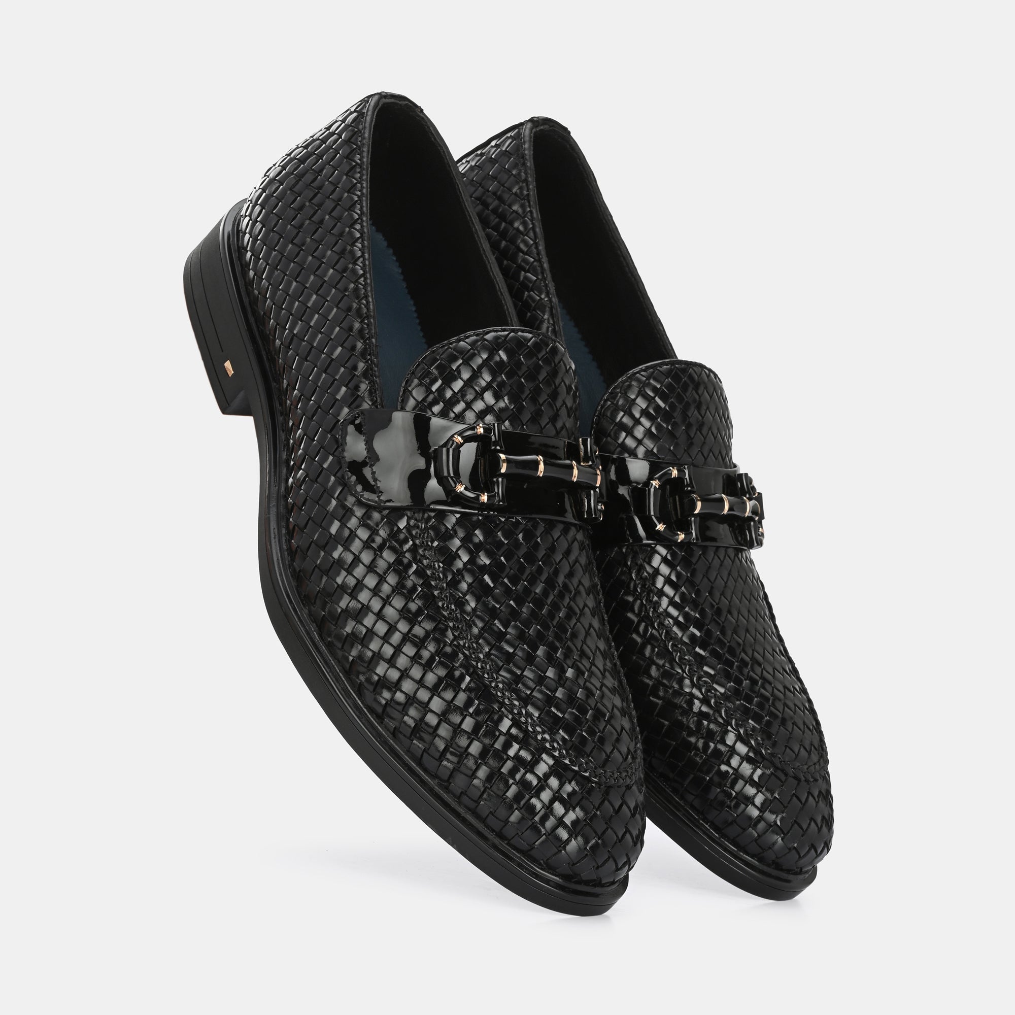 Black Hand-Woven Buckled Loafers by Lafattio