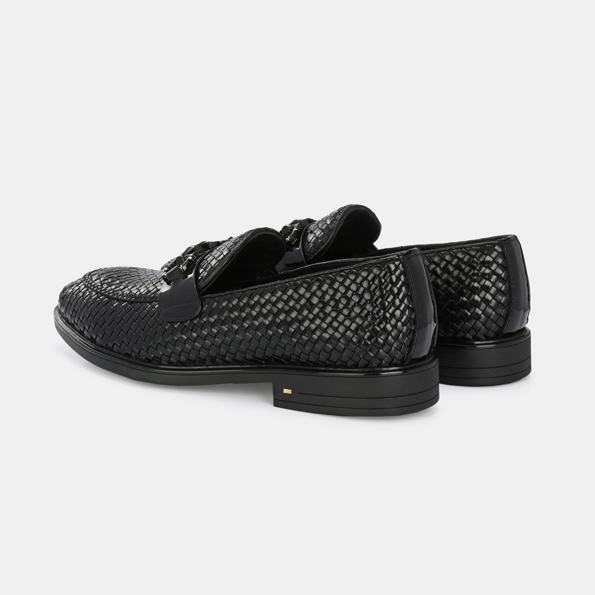 Black Hand-Woven Buckled Loafers by Lafattio