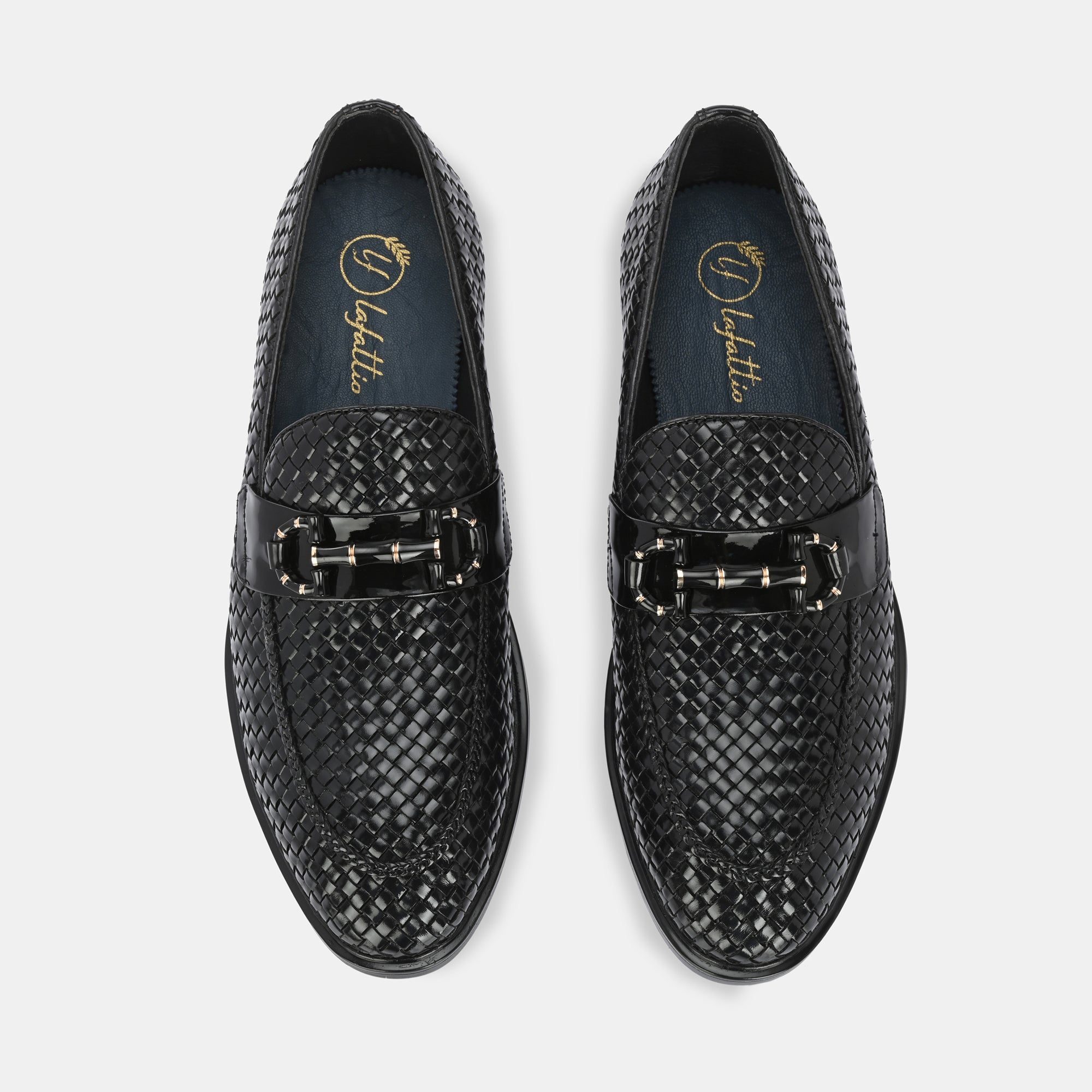 Black Hand-Woven Buckled Loafers by Lafattio