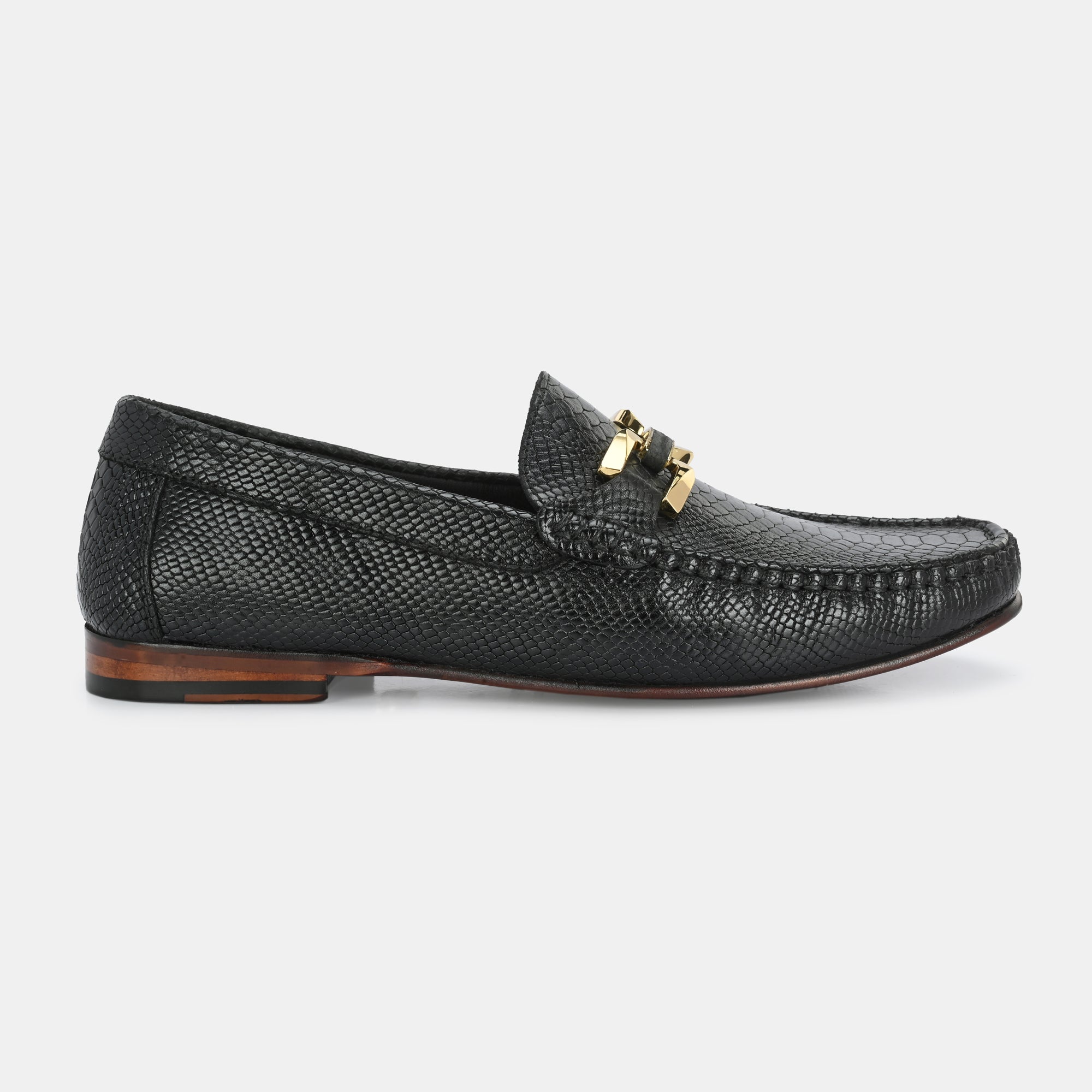 Black Imprinted Buckled Loafers by Lafattio