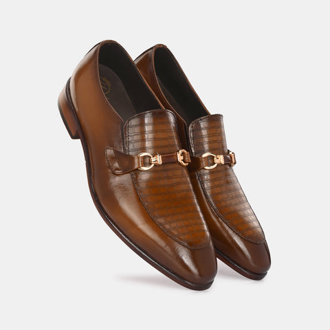 Tan Laser Engraved Buckled Shoes by Lafattio