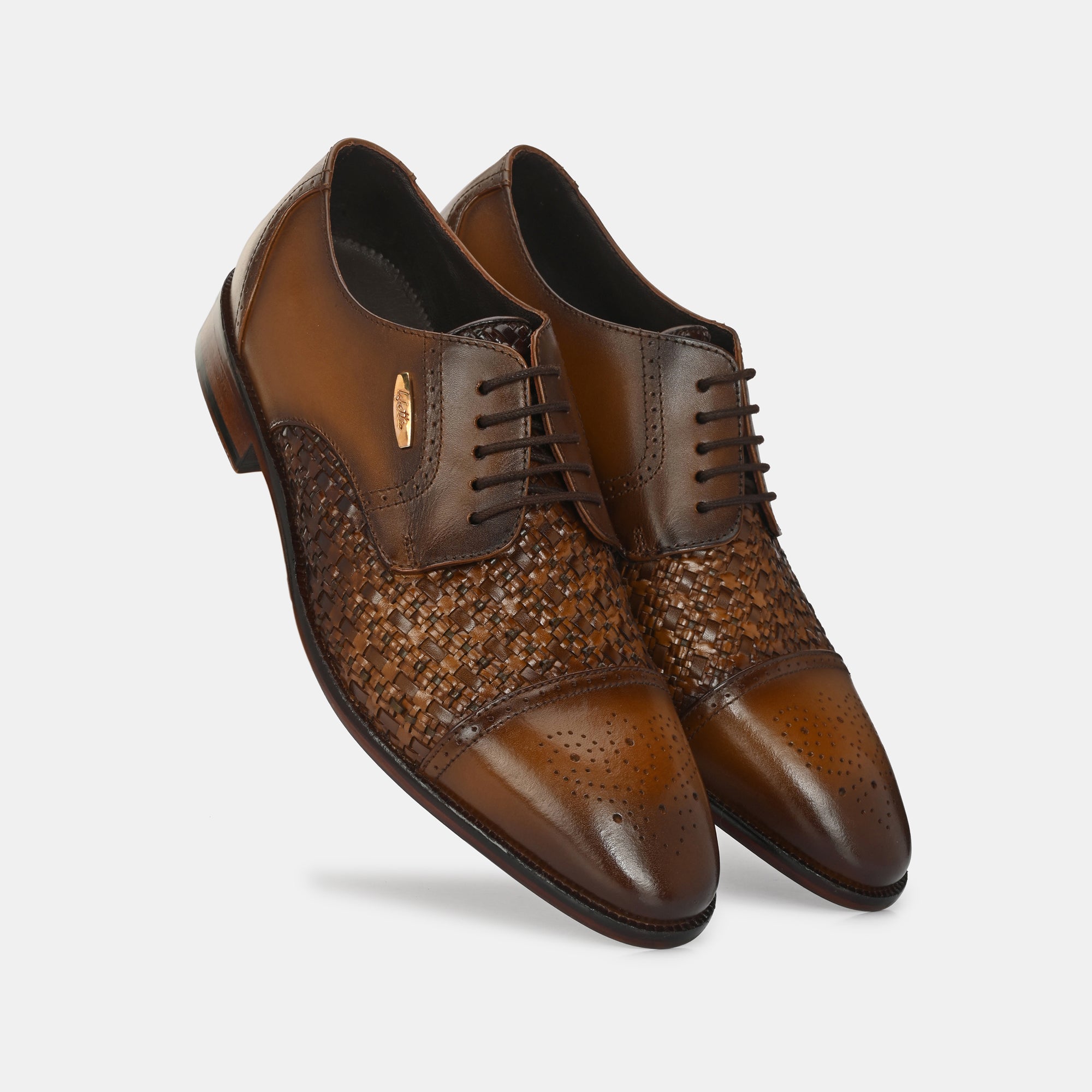 Tan Lace-Up Semi Brogues by Lafattio