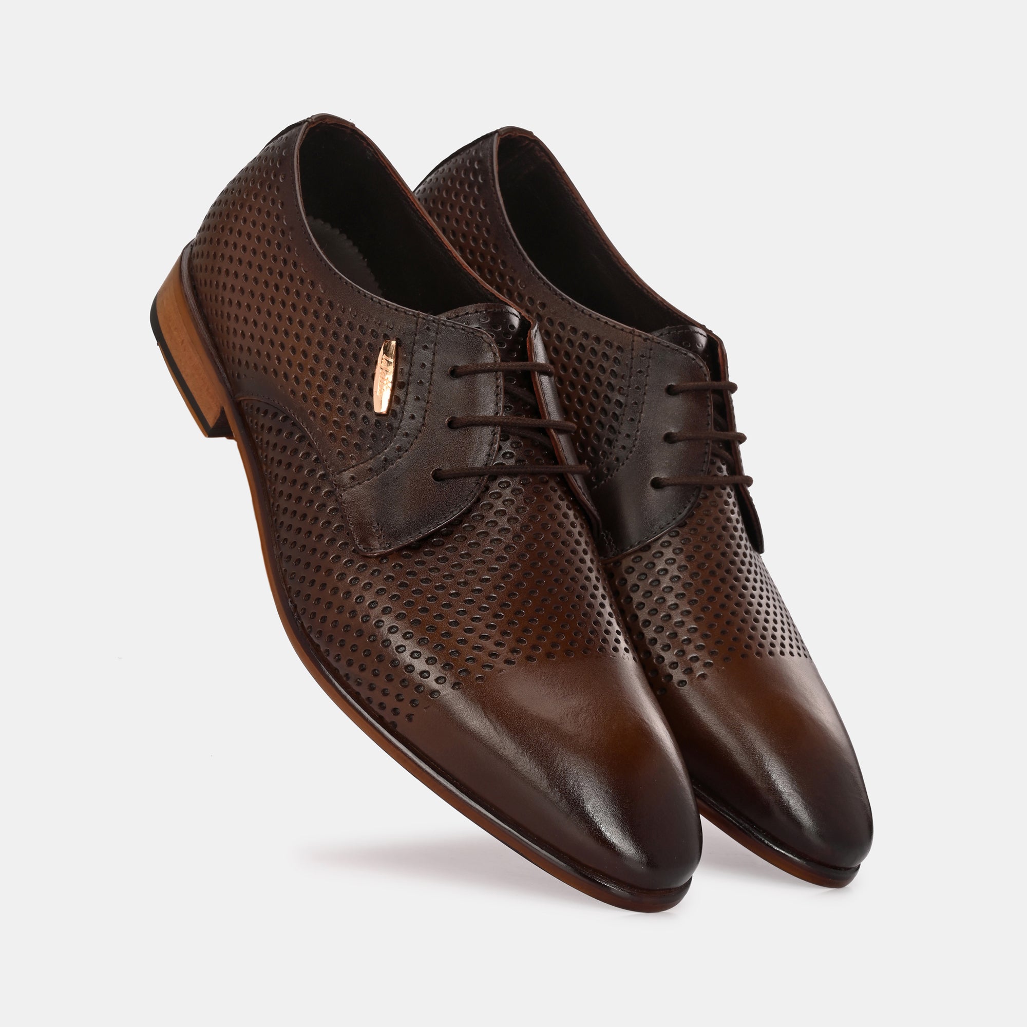 Brown Perforated Lace-Up Shoes by Lafattio