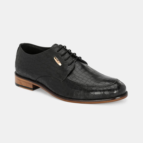 Black Laser Engraved Lace-Up Shoes by Lafattio