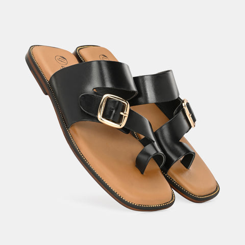 Black Buckled Slippers by Lafattio