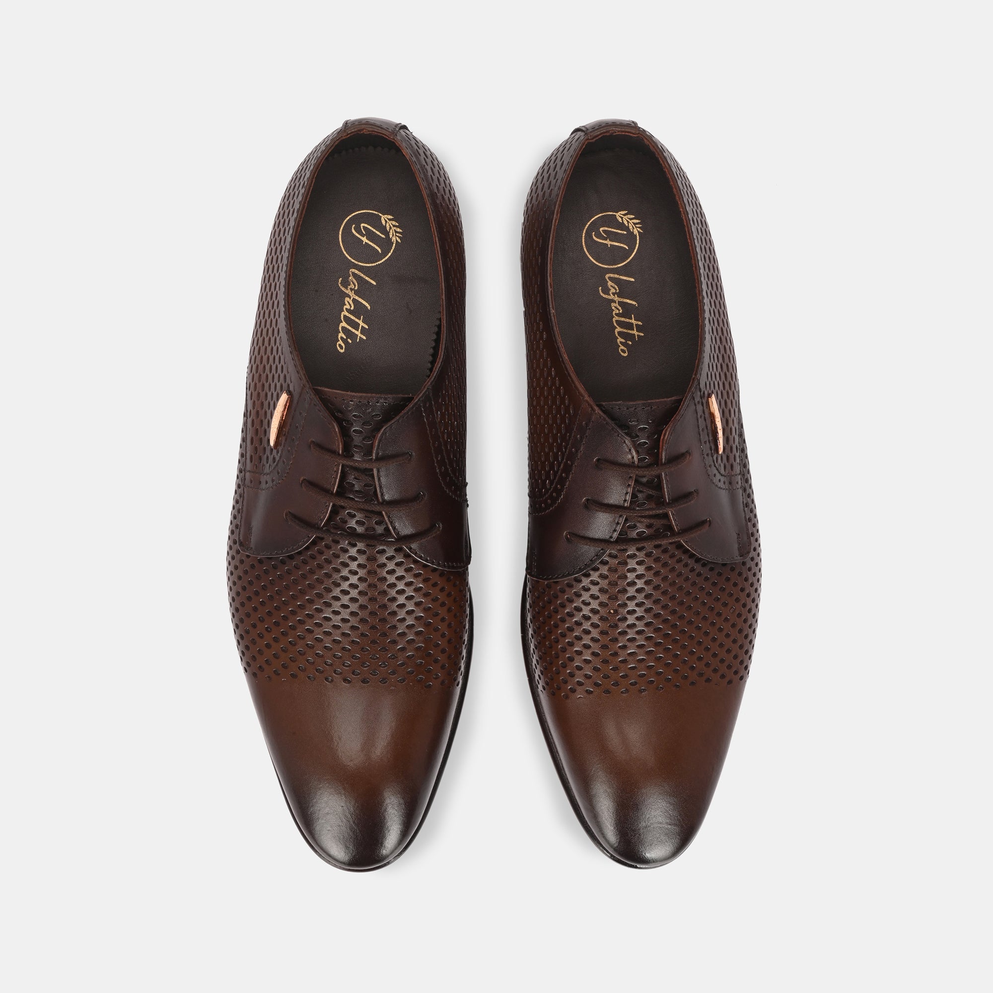 Brown Perforated Lace-Up Shoes by Lafattio