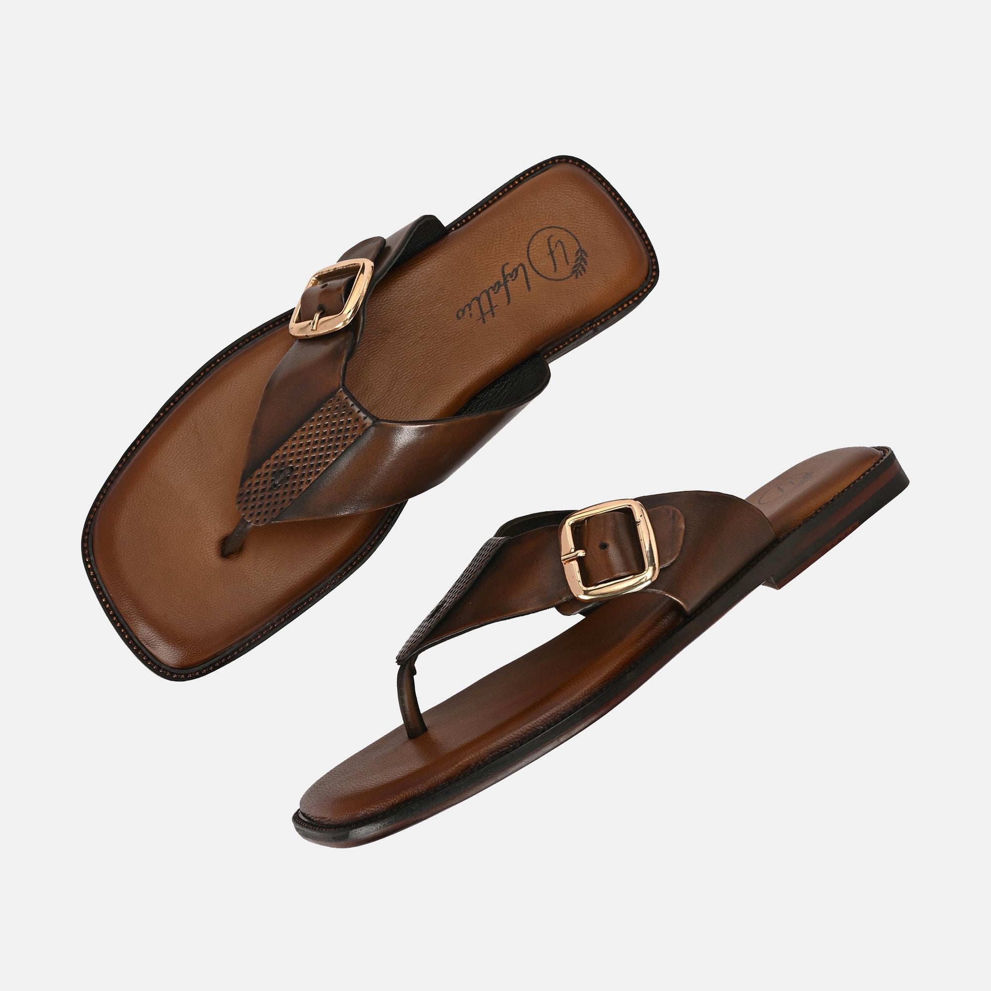 Antique Tan Buckled Slippers By Lafattio