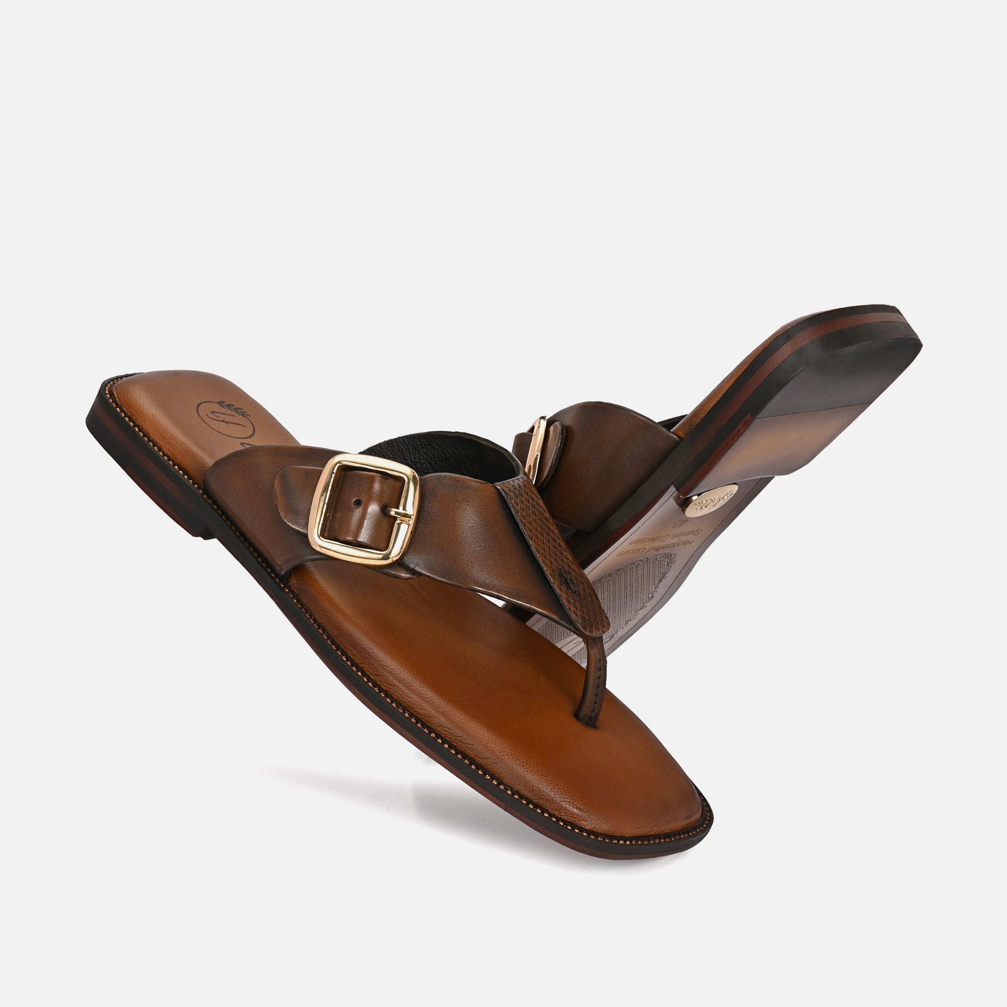 Antique Tan Buckled Slippers By Lafattio