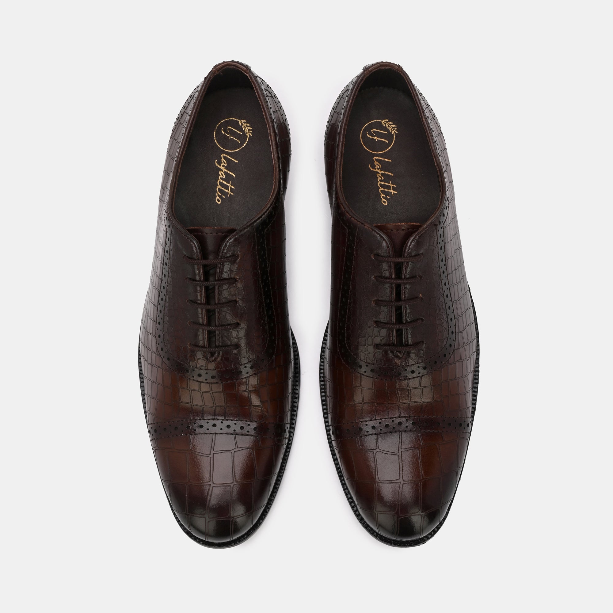 Brown Laser Engraved Semi-Brogues by Lafattio