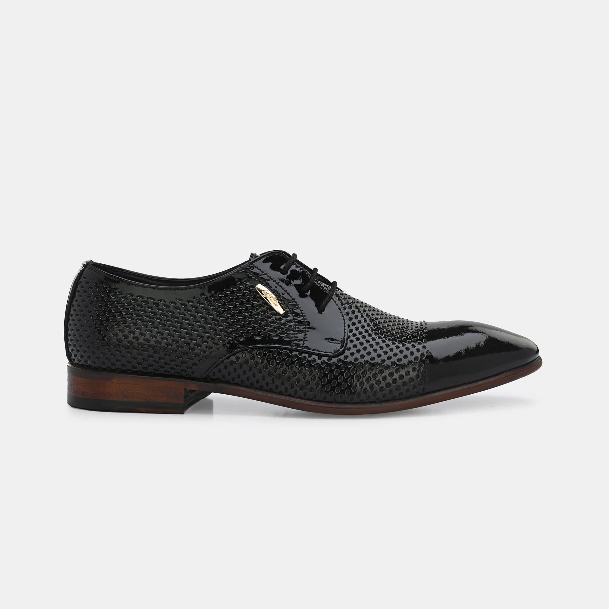 Patent Black Perforated Lace-Up Shoes by Lafattio