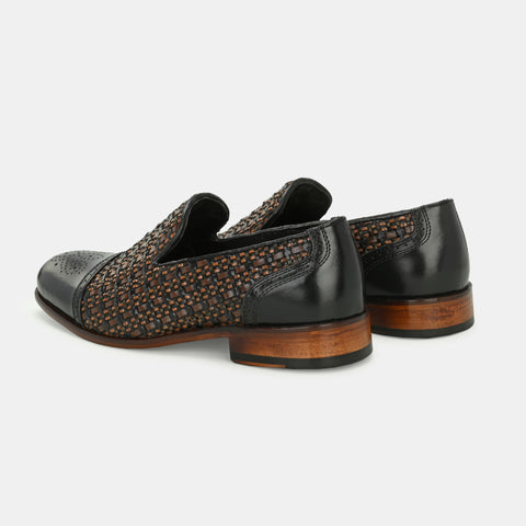 Black Semi Brogue Loafers by Lafattio