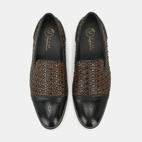 Black Semi Brogue Loafers by Lafattio