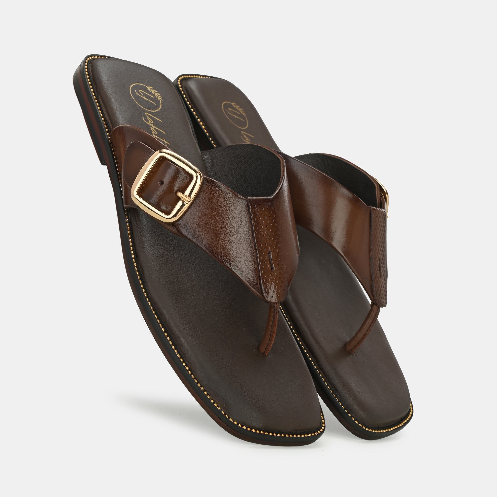 Brown Buckled Slippers By Lafattio