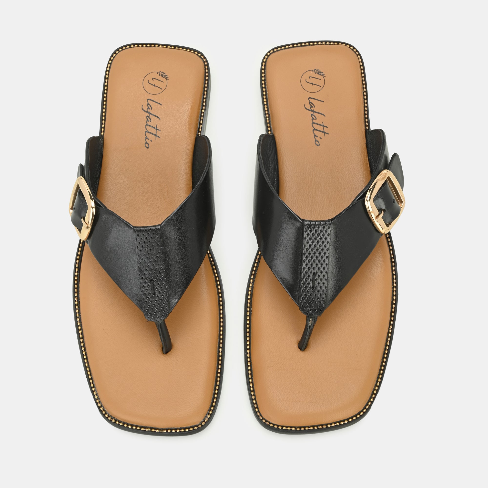 Black Buckled Slippers By Lafattio