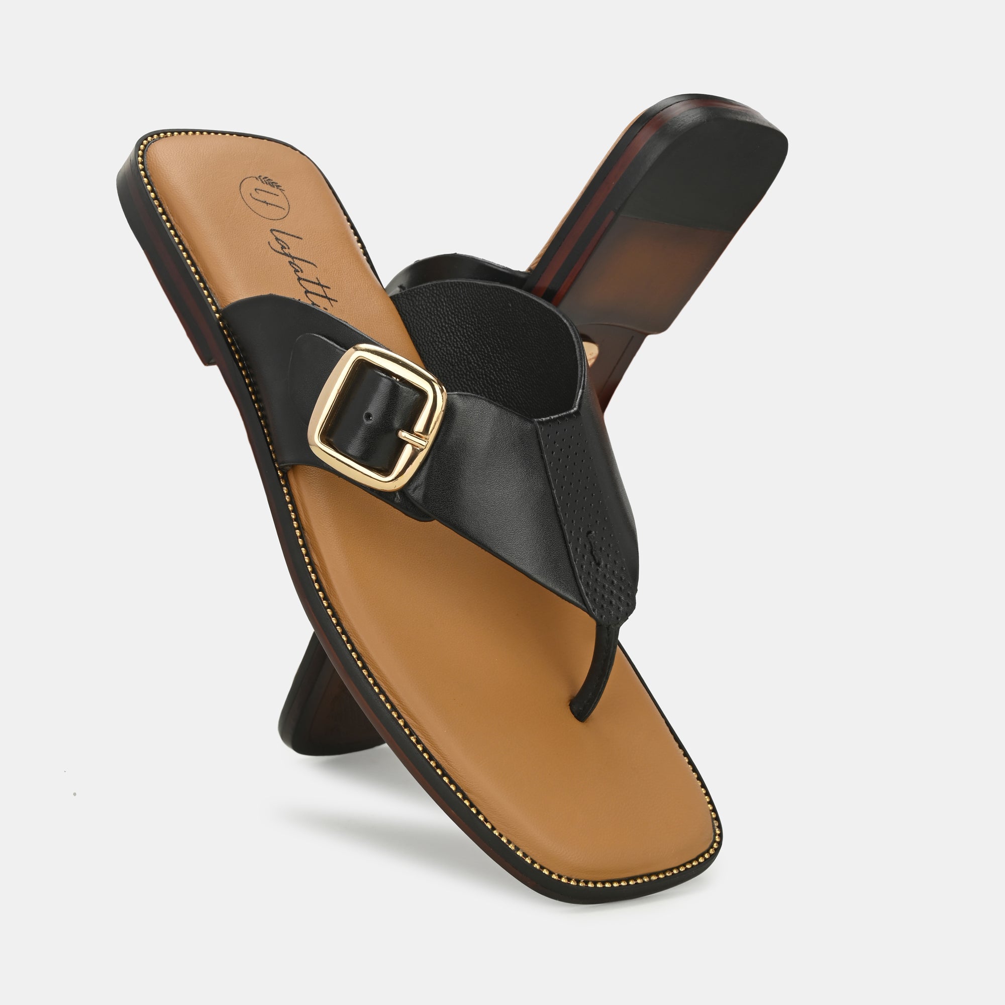 Black Buckled Slippers By Lafattio