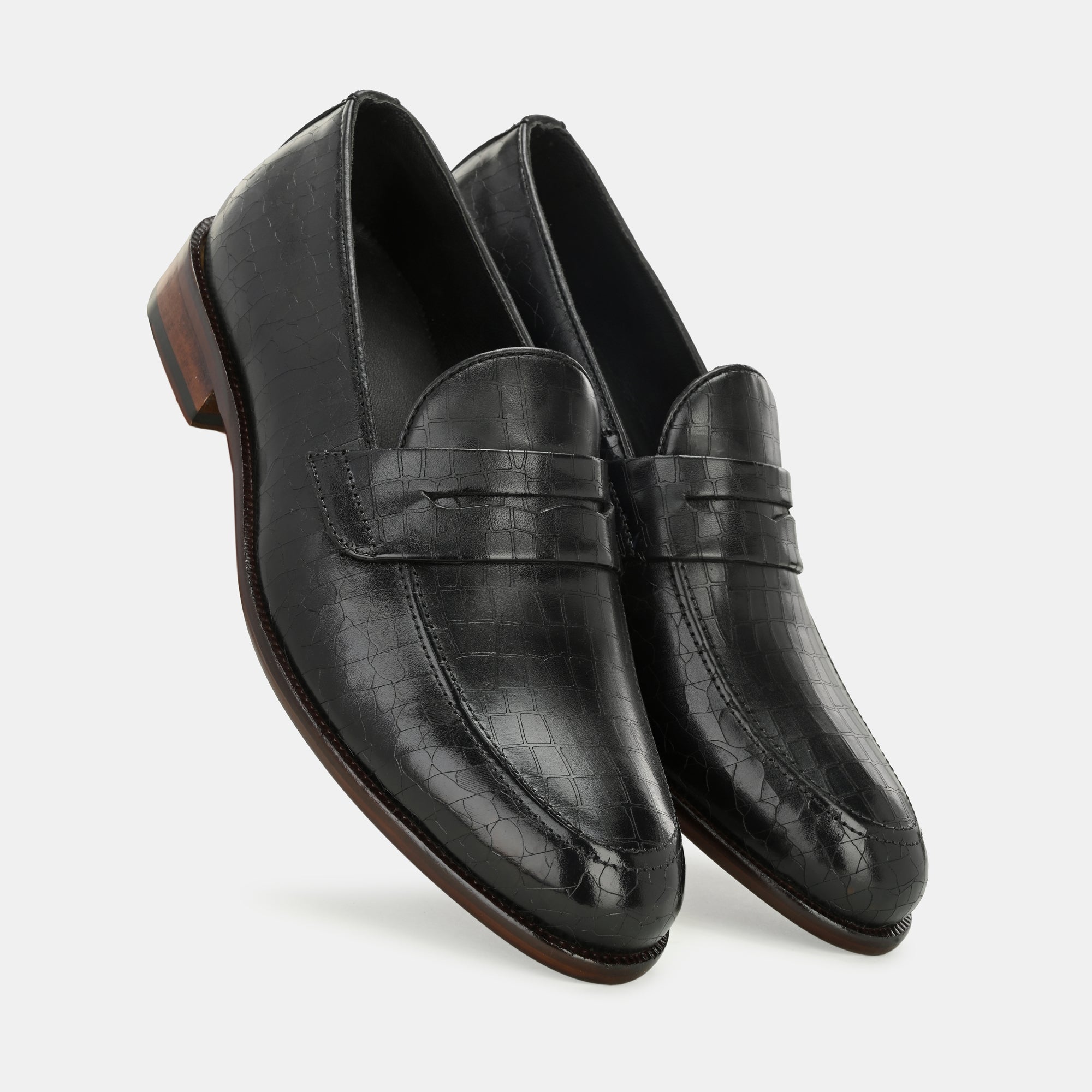 Black Laser Engraved Penny Loafers By Lafattio