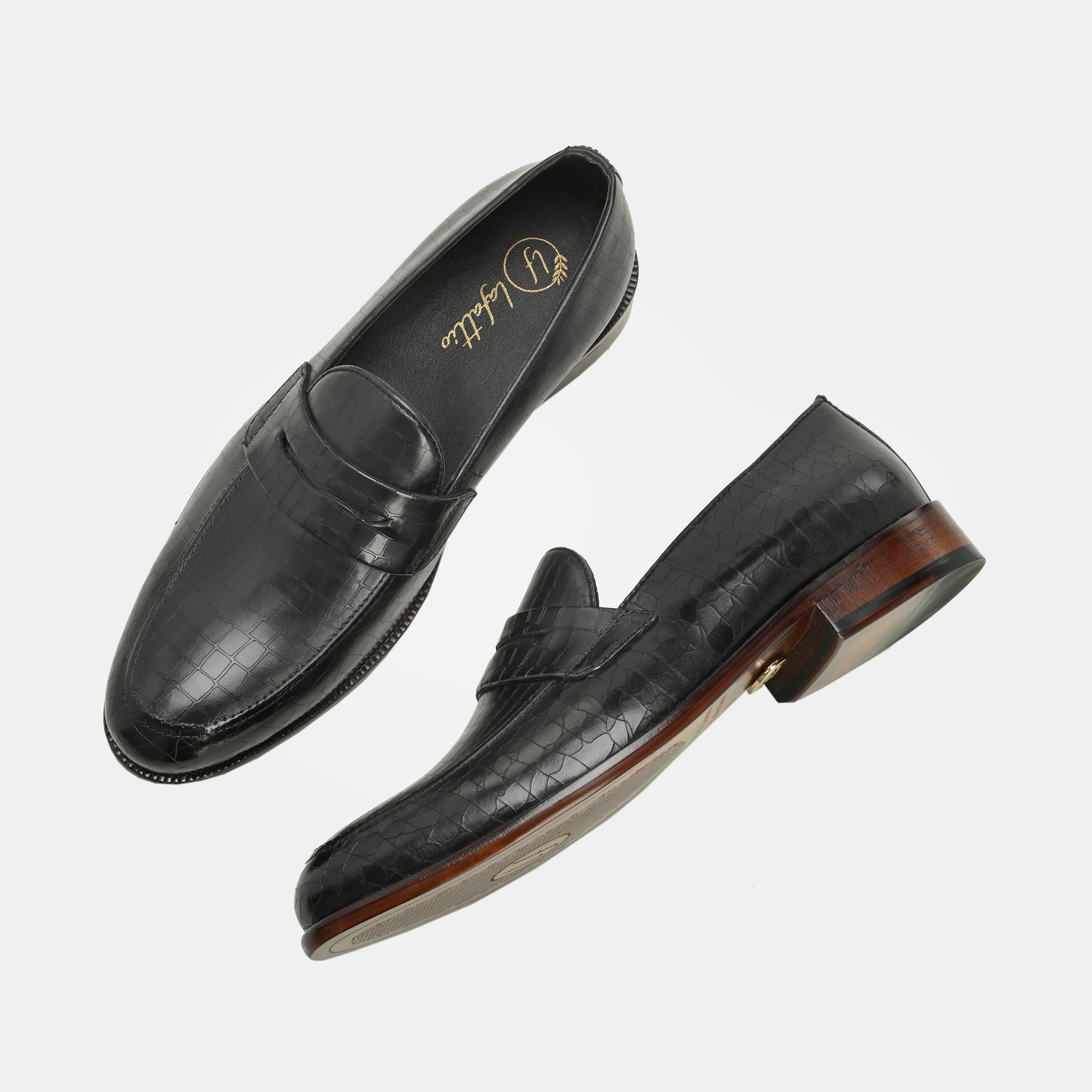 Black Laser Engraved Penny Loafers By Lafattio