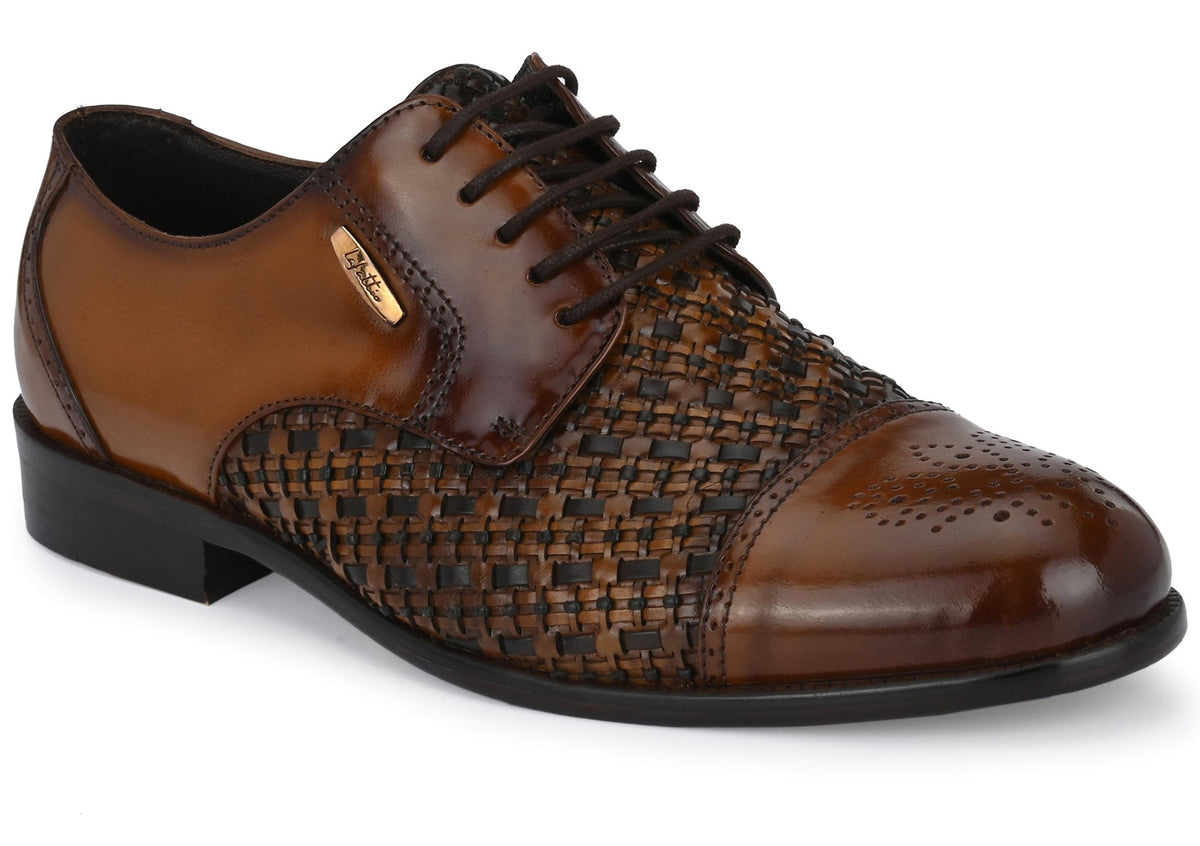 Tan Lace-Up Semi-Brogues by Lafattio